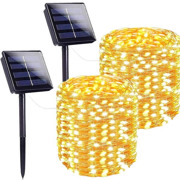 Elegani 2-Pack Solar Powered Fairy Lights 100 LED Each - 32ft Warm White Copper Wire Outdoor Waterproof PH-600213-SLR - main