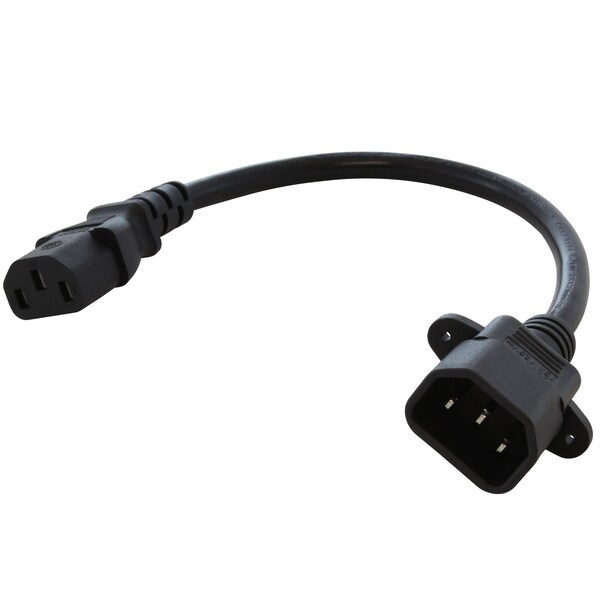 Ac Works Power Cord, IEC C14 Sheet E to IEC C13 Female, 1 ft, SJTW 16/3, 13A, Mounting Holes FC14C13-012 - main
