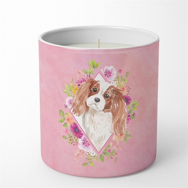 Carolines Treasures 10 oz Blenheim Cavalier Spaniel Pink Flowers Decorative Soy Candle CK4248CDL - main