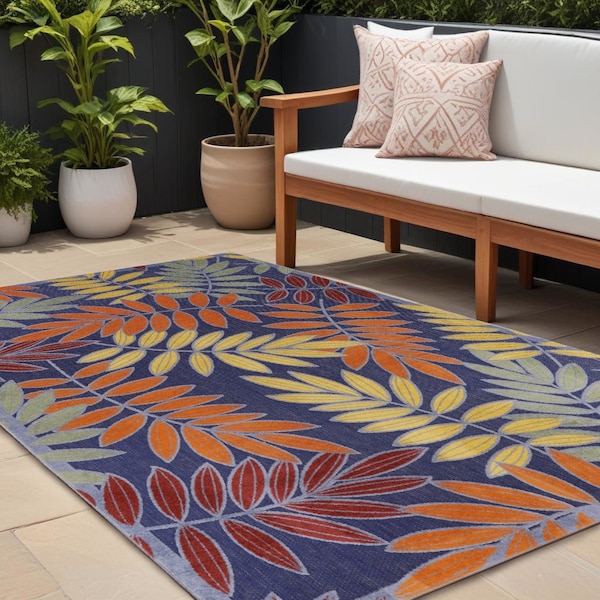 Homeroots 6' X 9' Orange Green And Blue Indoor Outdoor Area Rug 527623 - main