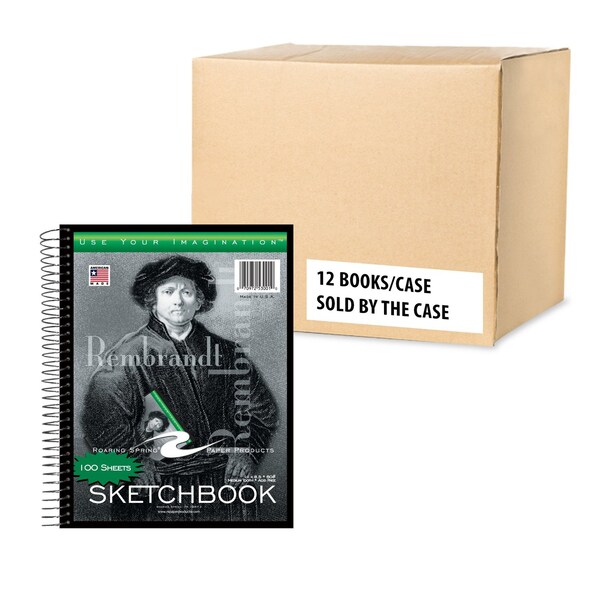 Roaring Spring Case of Sketch Books, 100 sht, 11"x8.5", Heavy 50lb White Drawing Paper, Spiral Bound, PK12 53101cs - main