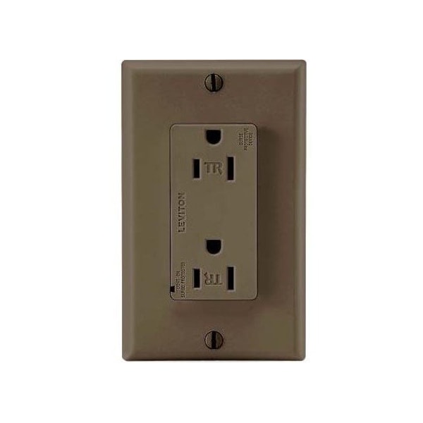Leviton Surge Protector Receptacle, 15 Amp, 125 Volt, 5-15R NEMA, Brown T5280 - main