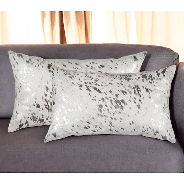 Homeroots Set of Two 12" X 20" Gray and Silver Abstract Cowhide Lumbar Throw Pillows with Glitter, 2PK 544644 - main