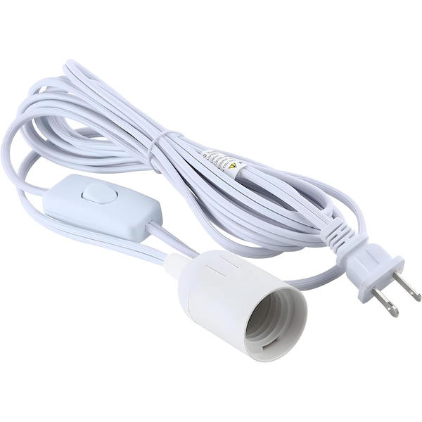 Simple Deluxe 12 Ft Hanging Lantern Extension Cord Cable, On Off Switch Light Cord with E26 Socket, White HILAMPCORDM - main