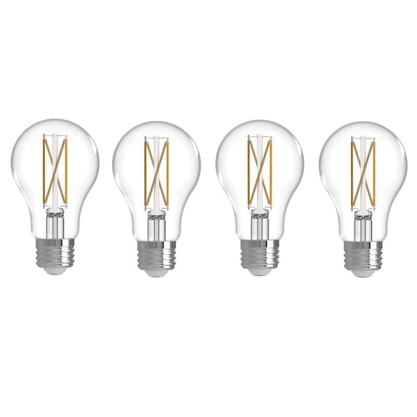 Bulbrite LED Filament 7.6 W Dimmable A19 Light Bulb with Clear Finish and E26 Base, 4000K, 800Lumens, 4PK 776228 - main