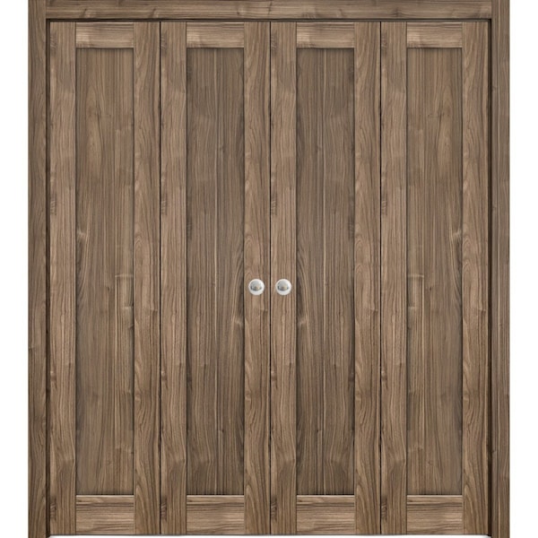 Sartodoors Sliding Closet Double Bi-fold Doors Walnut Solid Core Modern Interior QUADRO4111DBF-WLN-72 x 80 (4* 18x80) - main