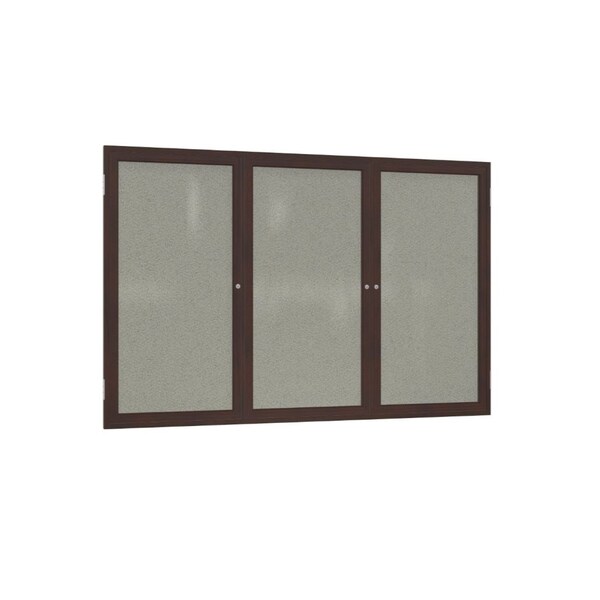Ghent 3 Door Enclosed Fabric Bulletin Board, Walnut Wood Frame, 4'H x 6'W, Taupe PN34872F-96 - main