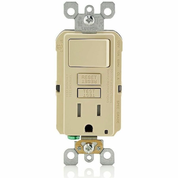 Leviton Self-Test GFCI Receptacle, Combination with Switch 15 Amp, 125 Volt, 5-15R NEMA GFSW1-I - main