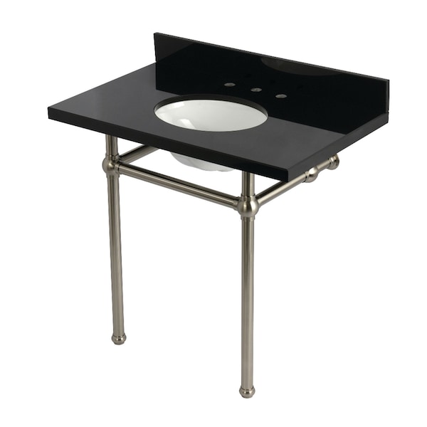 Kingston Brass 36" Black Granite Console Sink with Brass Legs, 8-Inch, 3-Hole, Black Granite/Brushed Nickel KVPK36KB8 - main