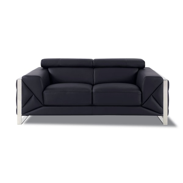 Homeroots 72in Black and Silver Italian Leather Loveseat 720582 - main