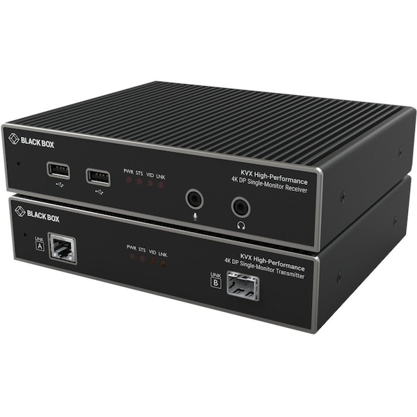Black Box BLACK BOX KVM EXTENDER OVER CATX/FIBER - SINGLE-MONITOR, 4K DISPLAYPORT, USB 2.0 HUB, SERI KVXHP-100 - main