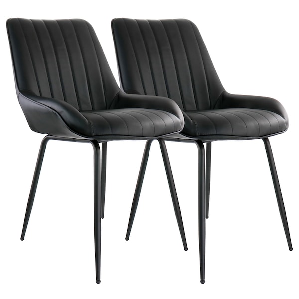 Elama 2 Piece Faux Leather Tufted Chair in Black with Black Metal Legs ELM-2602-BLK - main