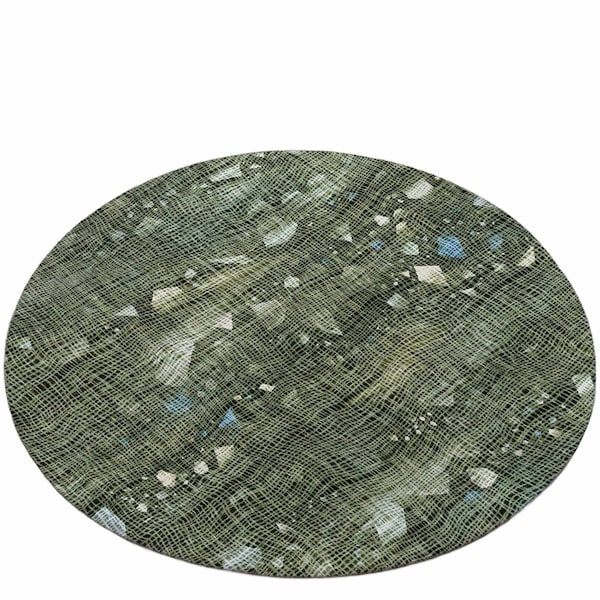 Homeroots 8' Fern Green And Beige Round Abstract Washable Indoor Outdoor Area Rug 631175 - main