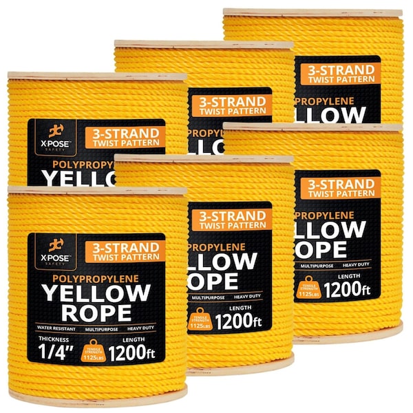 Xpose Safety 1/4in x 1200 ft Twisted Polypropylene Rope, Yellow, 6PK YPR14-1200-6-X - main