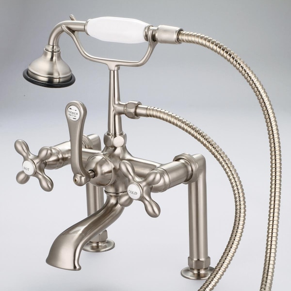 Water Creation Vintage Classic 7 in. Spread Deck Mount Tub Faucet - Brushed Nickel, Grey F6-0006-02-AX - main