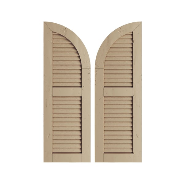 Ekena Millwork Knotty Pine 2 Equal Louver w/Quarter Round Arch Top Faux Wood Shutters, 18W x 76H, 58 Low Side, PR SHULVQ18X76KPPR - main