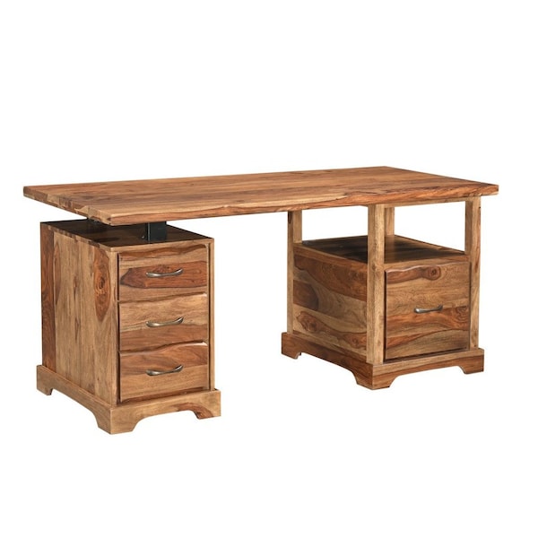 Homeroots 68" Brown Live Edge Solid Wood Writing Desk With Four Drawers 565284 - main