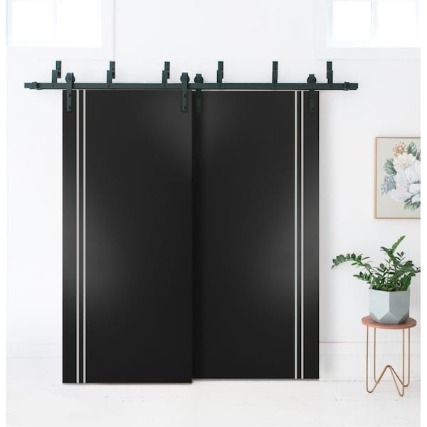 Sartodoors Slab Barn Door Panel, Planum 0310 Black Matte and Aluminum Strips, Sturdy Finished Modern Doors, Po PLANUM0310S-BLK-2896 - main