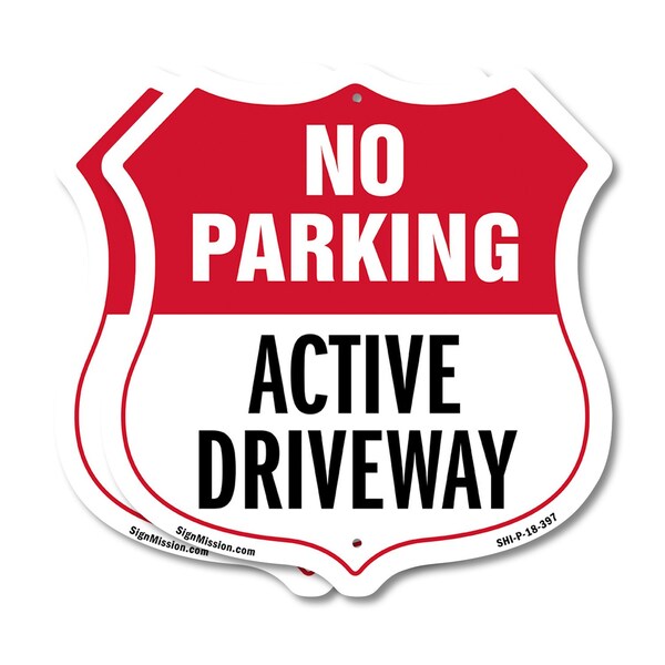 Signmission No Parking Shield Sign Active Driveway, 18 inch X 18 inch, Plastic Sign, 2PK SHI-P-2PACK-18-397 - main