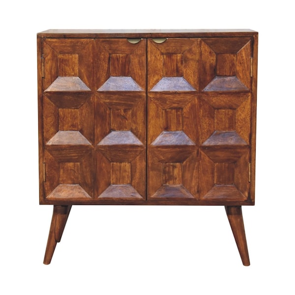 Homeroots 32in Chestnut Solid Wood Textured Door Accent Cabinet With Two Doors 654275 - main