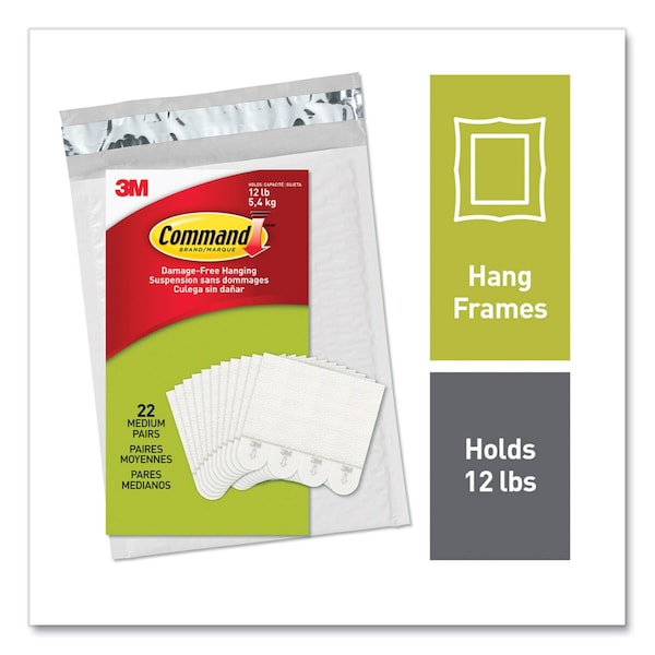 Command Picture Hanging Strips, Removable, Holds Up to 3 lbs per Pair, Medium, 0.63 x 2.75, White, 22PK 1720422NA - main