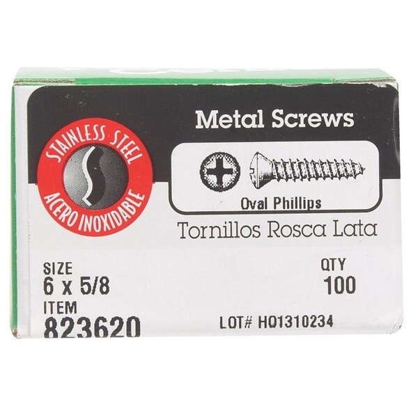 Hillman Sheet Metal Screw, Flat Head Phillips Drive, 100 PK 0823620 - main