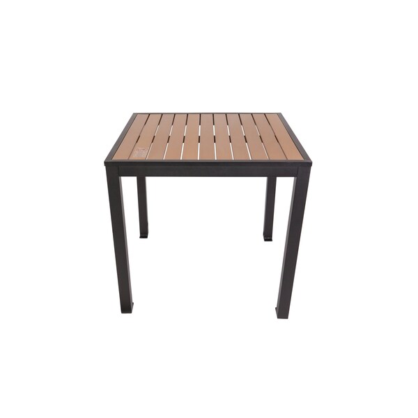 Bfm Seating Longport 4-Leg Bolt-Down Table 35x35, Synthetic Teak Top, Black Frame - Umbrella Hole Optional PH4L3535TKBL - main