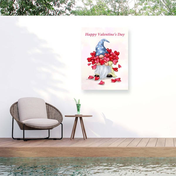 Trademark Fine Art Outdoor Canvas Art Jean Francois 'Gnome Holding Hearts' Wall Art for Patios, or Gardens GRL01657-OC2432WR - main