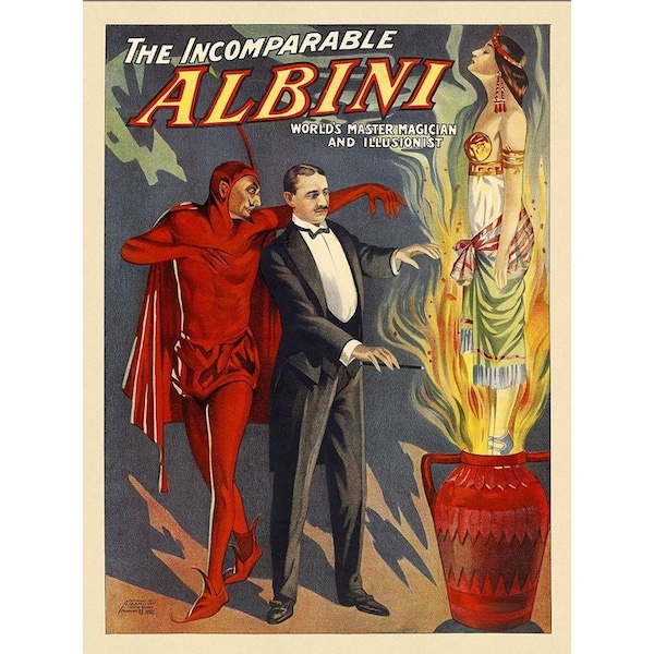 Homeroots 18" X 24" The Incomparable Albini Vintage Magic Poster Wall Art 393264 - main