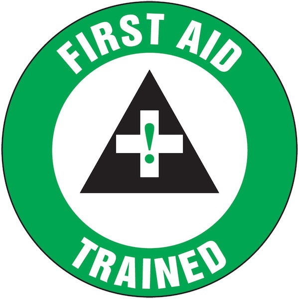Accuform Hard Hat Sticker, 214 in Length, 214 in Width, FIRST AID TRAINED Legend, Adhesive Vinyl LHTL312 - main