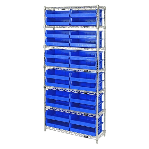 Quantum Storage Systems WIRE SHELVING UNIT W/24 BLUE BINS WR7-245BL - main