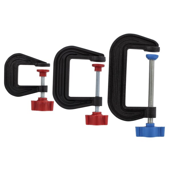 Multicomp Pro G-Clamp Set, Plastic, 3 Pieces of 25mm, 50mm & 75mm Clamps MP012469 - main