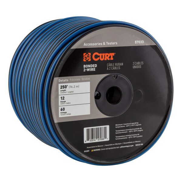 Curt Automotive Primary Wire, 2-Bond Black, Blue 250' Spool 57033 - main