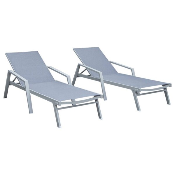 Leisuremod Marlin Patio Chaise Lounge Chair with Armrests in Grey Aluminum Frame, Dark Grey, 2PK MLAGR-77DGR2 - main