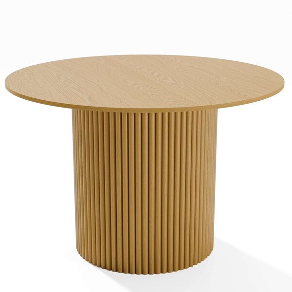 Homeroots 46" Brown Solid Wood Pedestal Base Round Top Dining Table 720970 - main