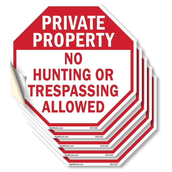 Signmission Private Property No Hunting or Tres, 4 inch X 4 inch, Vinyl Decal, 5PK OC-D-5PACK-4-153 - main
