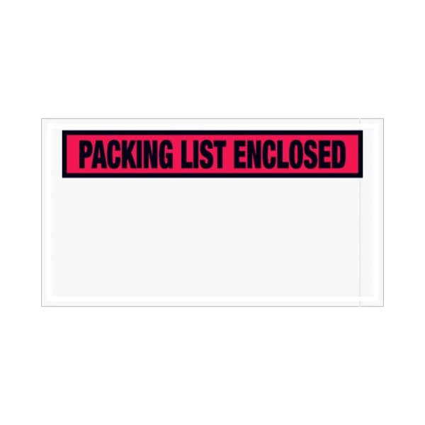 Box Packaging Panel Face Envelopes, "Packing List Enclosed" Print, 10"L x 5-1/2"W, Red, 1000/Pack PL446 - main
