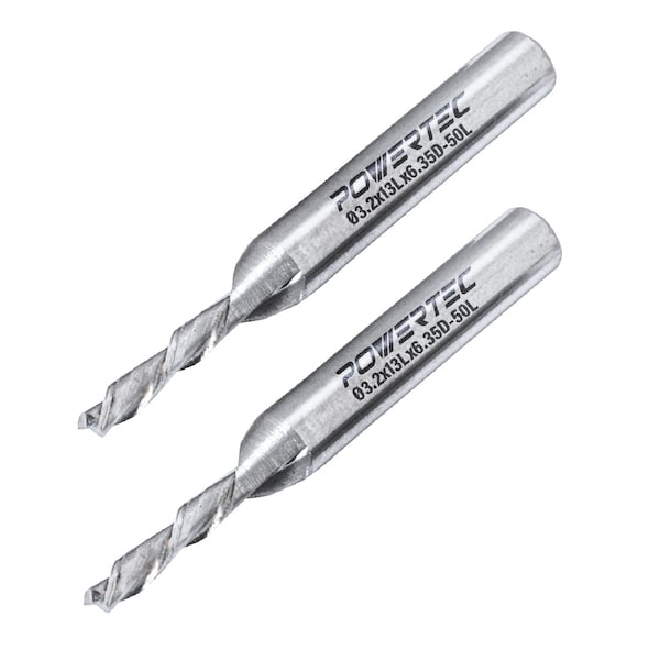 Powertec Down Cut 1/8 in. Spiral Router Bit with 1/4 in. Shank, 1/2 in. Cutting Length & 2 in. Long, 2PK 73040-P2N - main