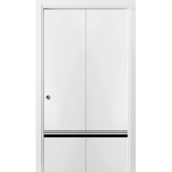 Sartodoors Sliding Closet Bi-fold Doors, Planum 0012 White Silk and Aluminum Strips, Sturdy Tracks Moldings Tr PLANUM0012BF-WS-56 x 96 (2* 28x96) - main