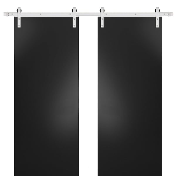 Sartodoors Sturdy Double Barn Door with Hardware, Planum 0010 Black Matte, 13FT Rail Hangers Heavy Set, Modern PLANUM0010DB-S-BLK-64 x 96 (2* 32x96) - main
