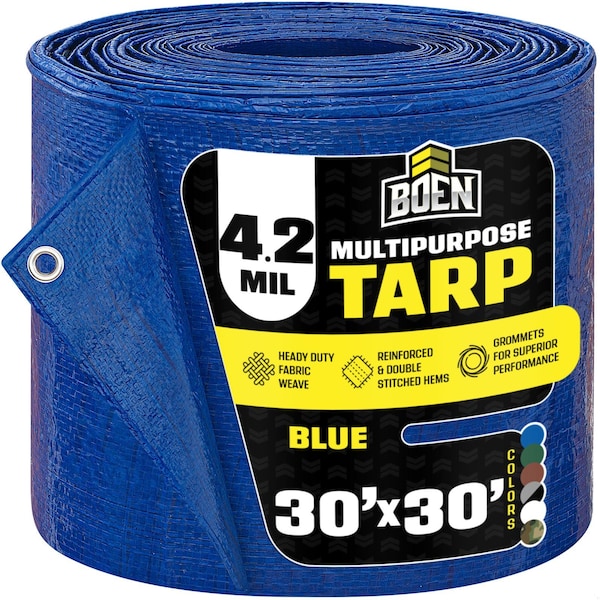 Boen All Purpose Tarp, 30 ft x 30 ft, 5 Mil, Blue, Polyethylene BT-3030 - main
