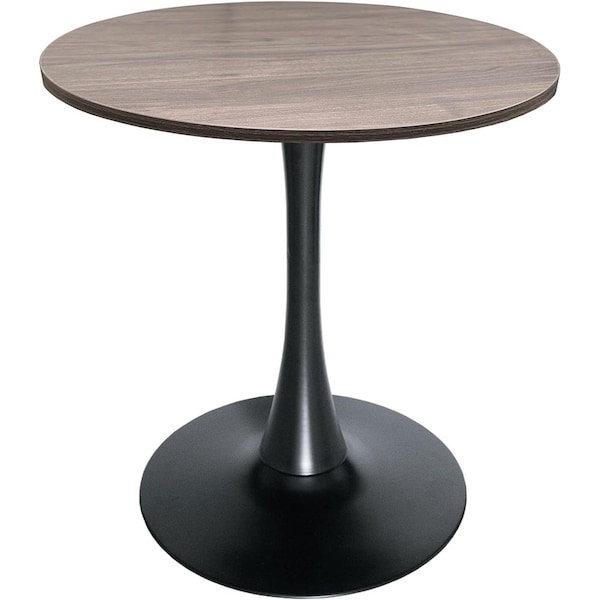 Leisuremod Bristol 27 in Round Dining Table - MDF Wood Top with Black Iron Pedestal Base BTBL-27DBR - main