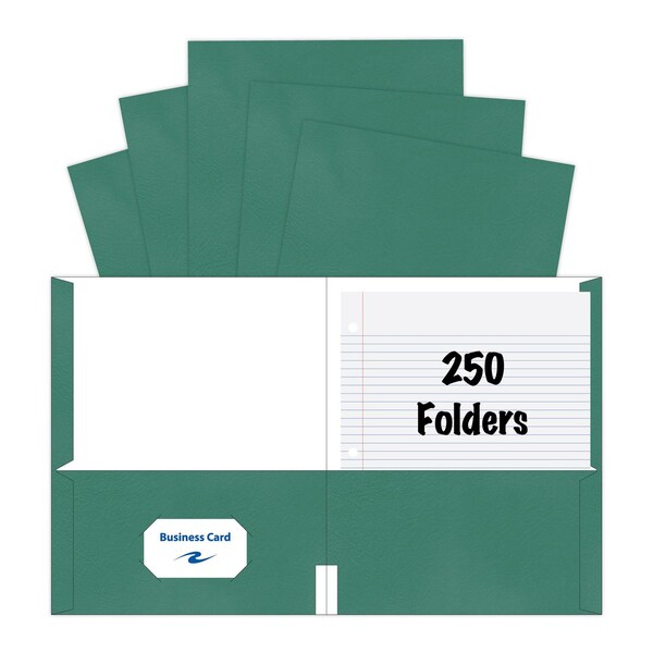 Kaboom Case of Green Paper Pocket Folders, 11.75"x9.5", Twin Pockets hold 25 sheets each, 11 pt tag board, PK250 50122cs - main