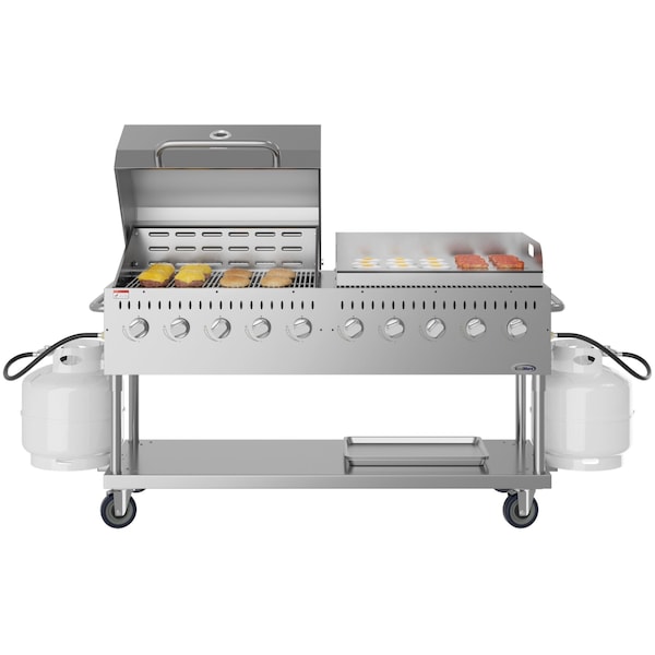 Koolmore 72 in. 10-Burner Commercial Outdoor Propane Gas Grill w/ 36 in. Roll Dome Cover and 36 in. Griddle CGKIT7-D36G36 - main