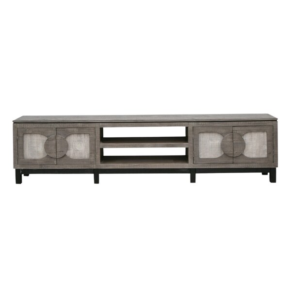 Homeroots 93" White Solid Wood Cabinet Enclosed Storage Distressed TV Stand 528756 - main