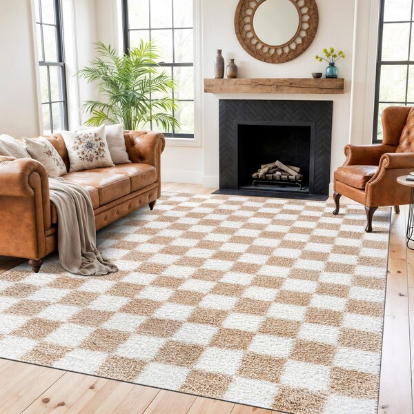 World Rug Gallery Beige Block Shag Area Rug 7 ft 10 in x 10 ft Beige WR118BEIGE8X10 - main