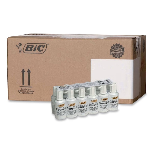 Bic Cover-It Correction Fluid, Brush Tip Applicator, 20 mL Bottle, 144PK WOC12CT - main