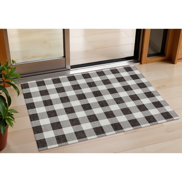 Homeroots 3' X 5' Black And Gray Plaid Washable Indoor Outdoor Area Rug 595373 - main