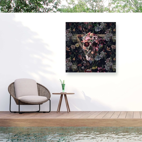 Trademark Fine Art Outdoor Canvas Art Ali Gulec New Skull Dark Wall Art for Patios, or Gardens GRL00020-OC2424WR - main