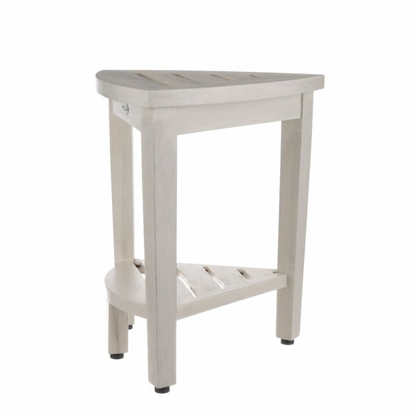 Homeroots Compact Teak Corner Shower Stool With Shelf In Whitewash Finish 376706 - main